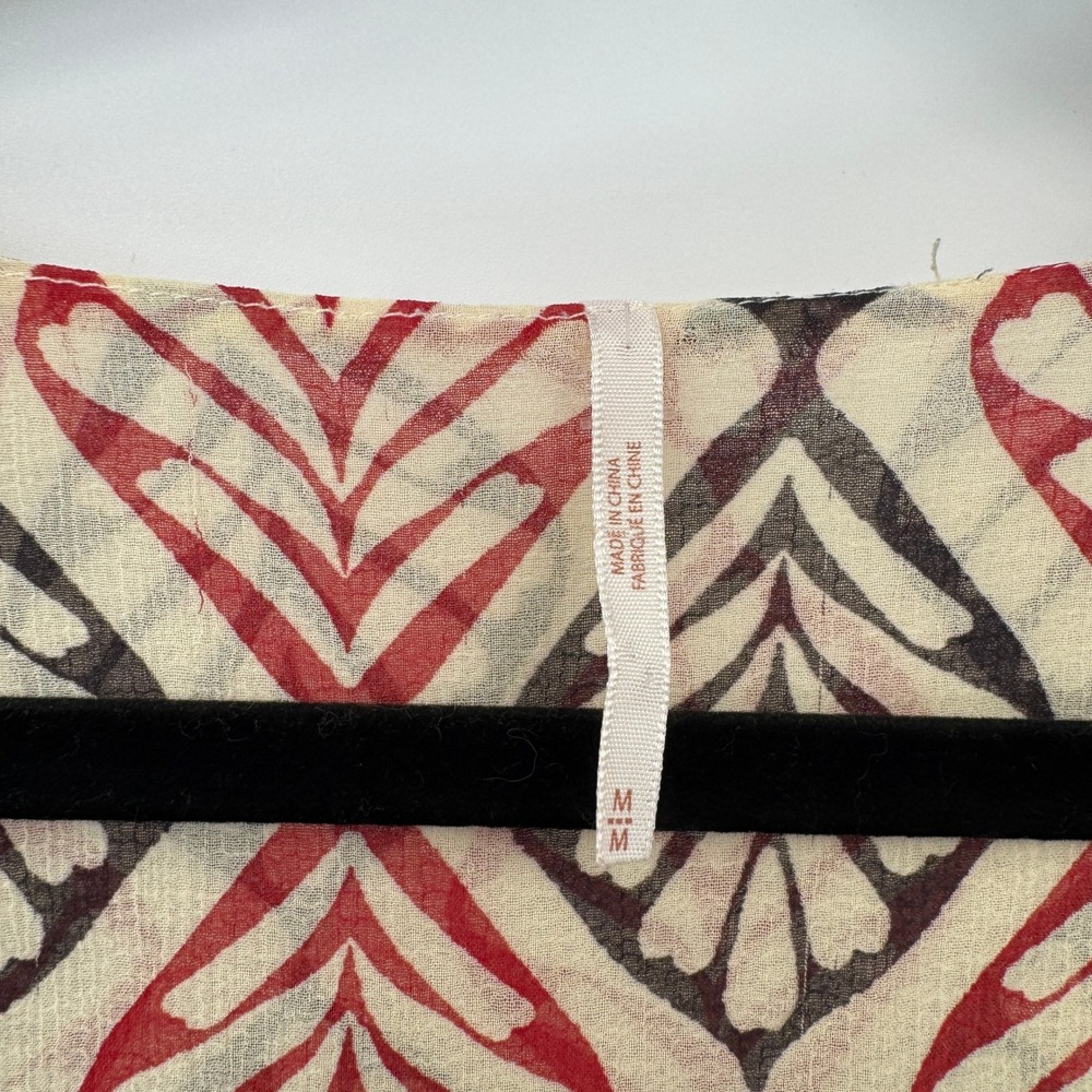 Free People Mixed Print Cowl Neck Blouse Womens Medium Red Cream Hippie Boho - Picture 5 of 13